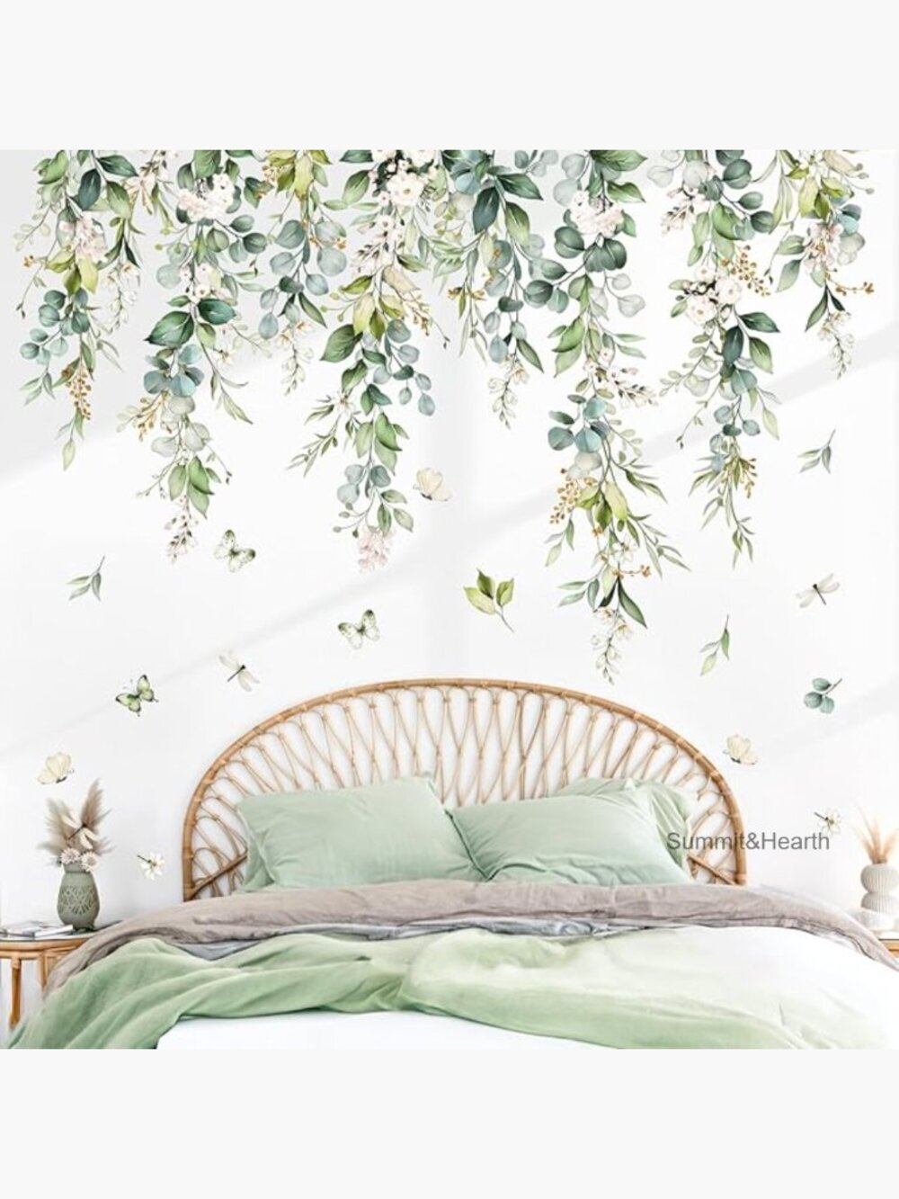 Large Hanging Green Leaves Wall Decals Peel and Stick Wall Art Stickers